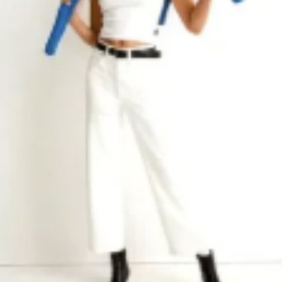 Madewell The Perfect Vintage Wide Leg Raw Hem Crop White Jeans Sz 24 - Picture 2 of 13